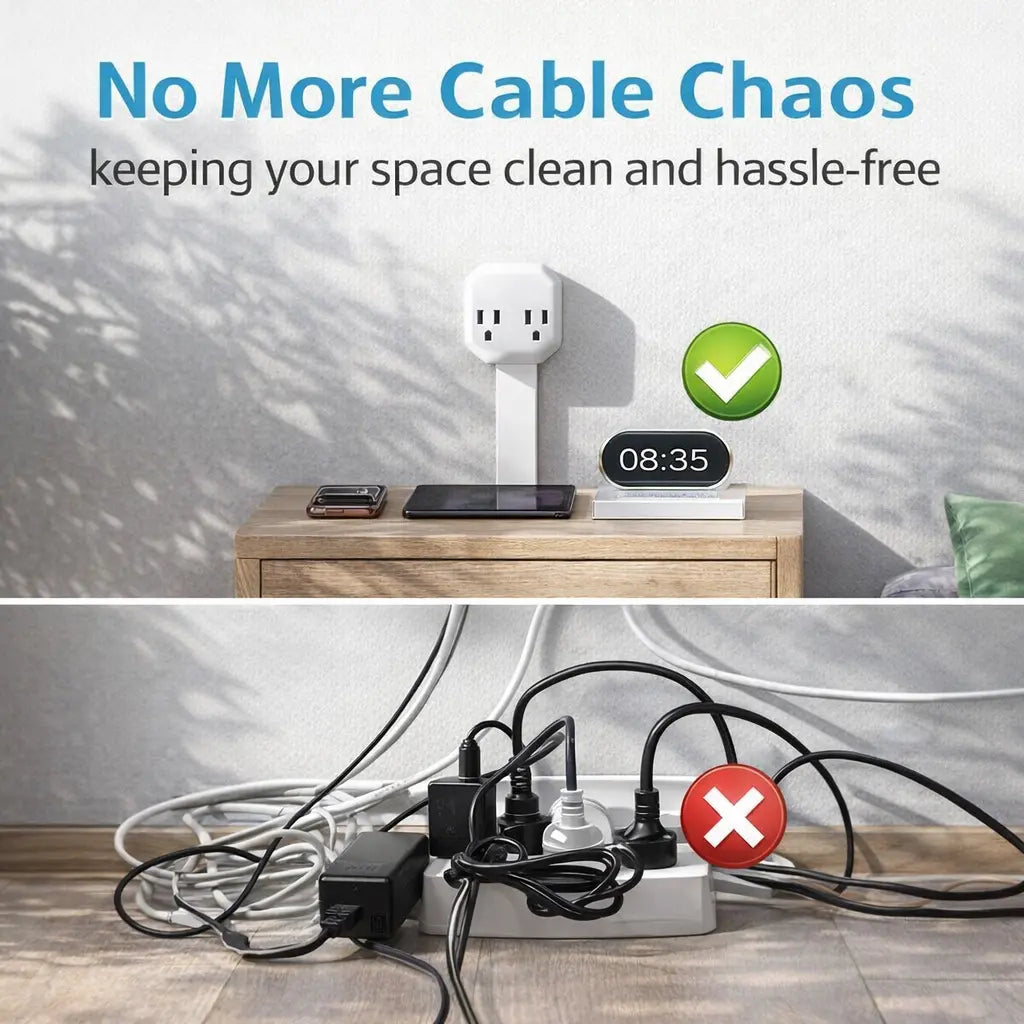XURATTIX Electrical Outlet Extender Stick, 360° Rotating Wall Outlet - Features 2 USB-A, 1 USB-C, and 2 AC Outlets, Extends 17"-26", Access Hard-To-Reach Outlets, Use behind Sofa, Nightstands, Desks, and More