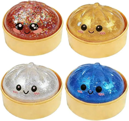 2026 New Glitter Dumpling Squishy 【1 Piece】 with Steamer Box, Soft Sensory Fidget Steamed Bun Squeeze Tool for Adult Stress & Anxiety Relief,