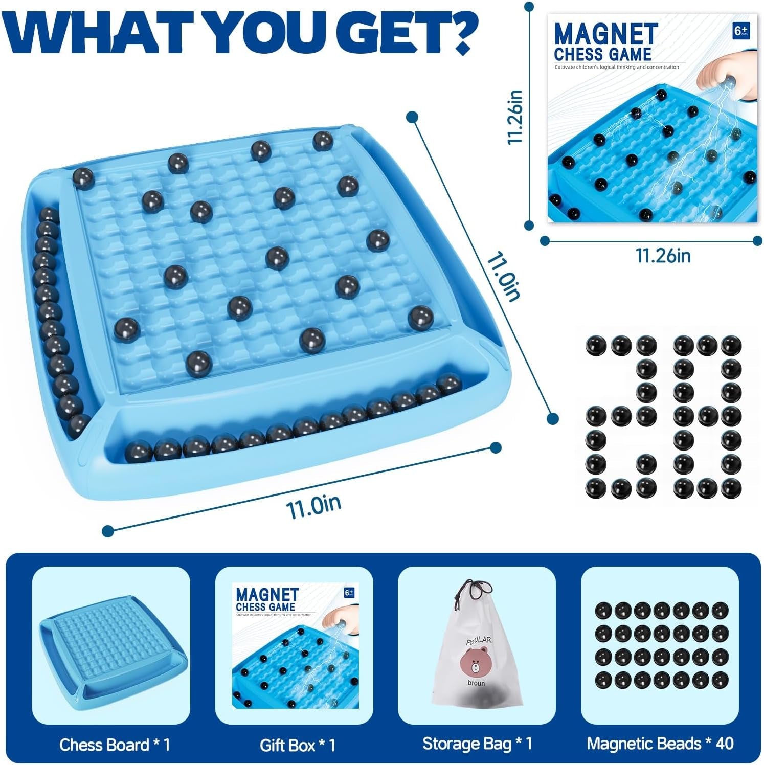 Magnet Game, Board Game for Kids 8-12, Magnetic Games for Kids and Adults Family Game Night, Gift for Kids, Teen, Adult, 2-4 Players (Blue)