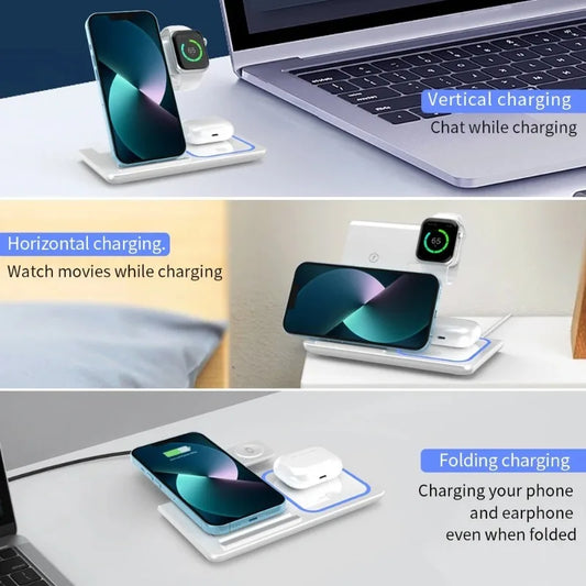 3 in 1 Wireless Charger Station Fast Fast Charging Station Stand for Iphone 17 16 15 14 13 12 11 Pro Max Apple Watch Airpods