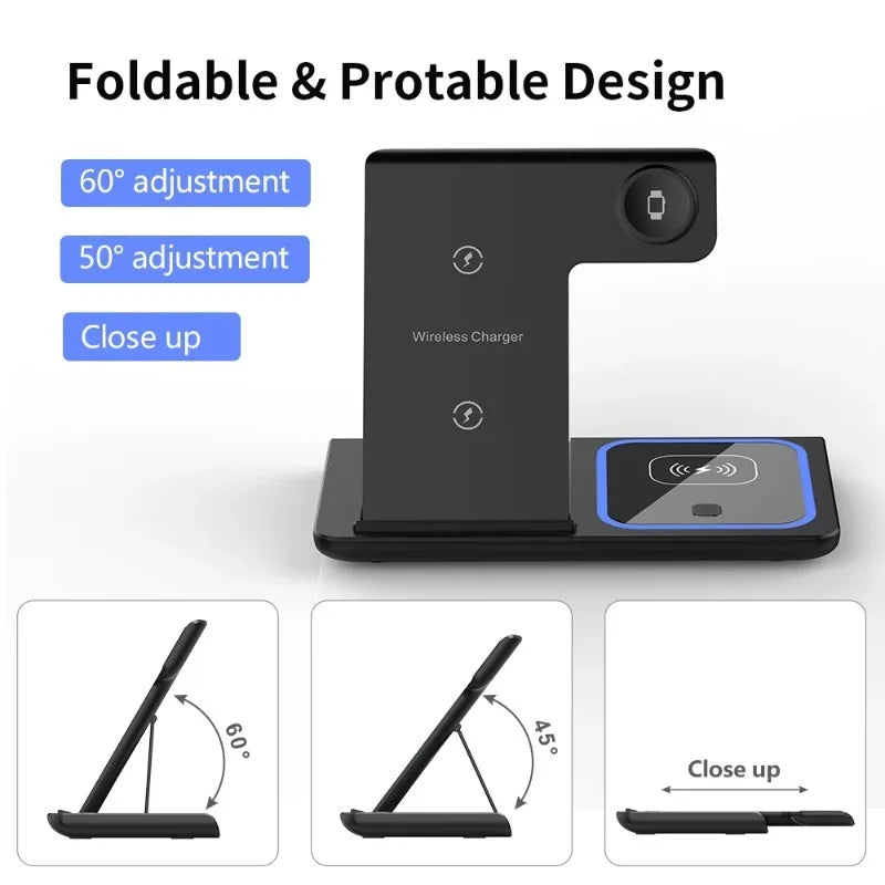 3 in 1 Wireless Charger Station Fast Fast Charging Station Stand for Iphone 17 16 15 14 13 12 11 Pro Max Apple Watch Airpods