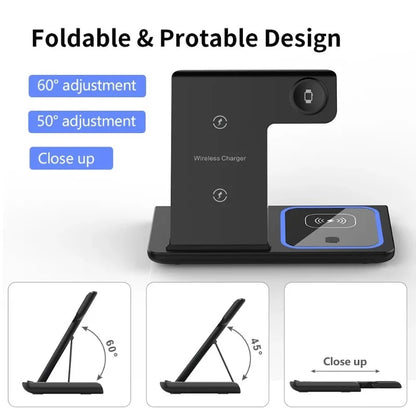 3 in 1 Wireless Charger Station Fast Fast Charging Station Stand for Iphone 17 16 15 14 13 12 11 Pro Max Apple Watch Airpods