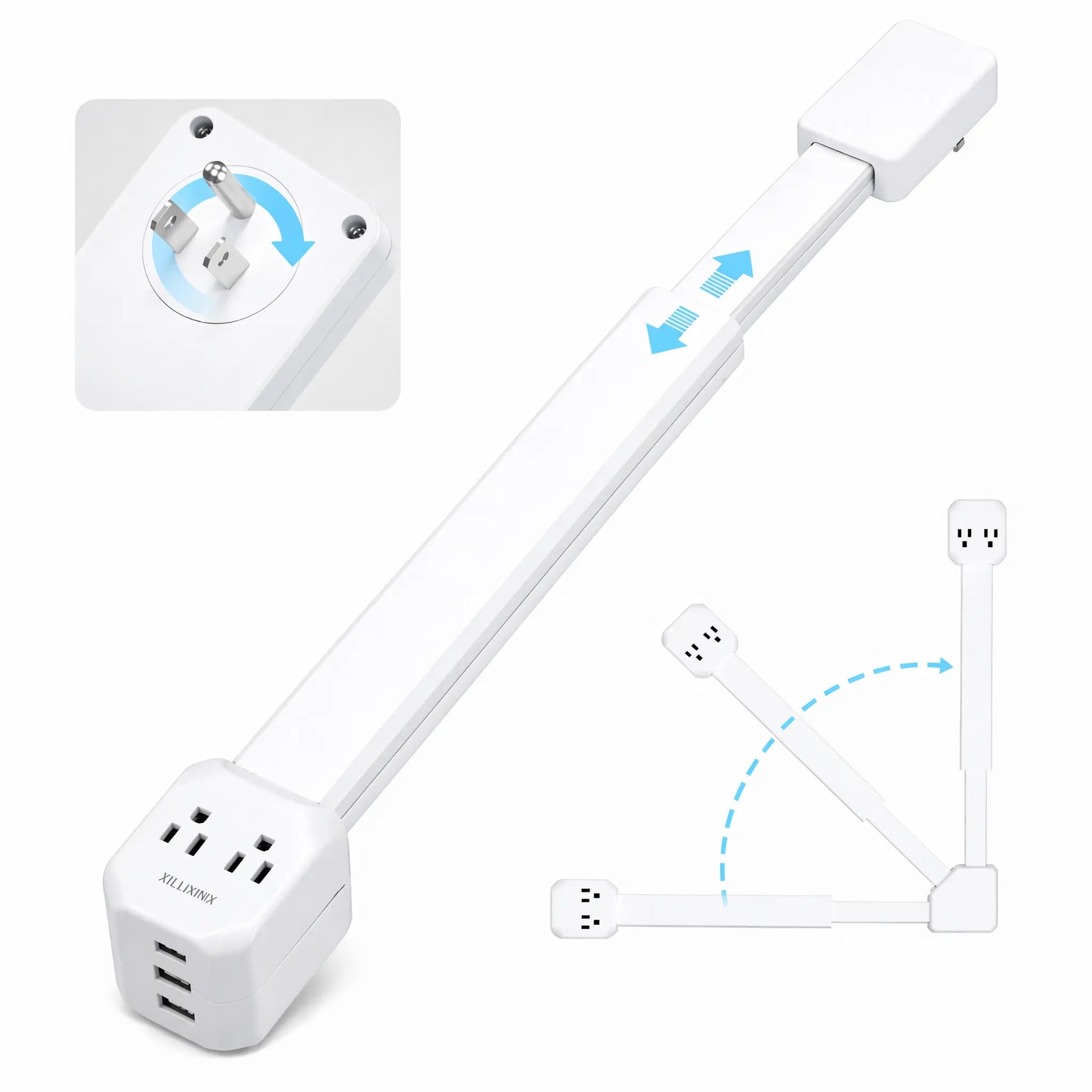 XURATTIX Electrical Outlet Extender Stick, 360° Rotating Wall Outlet - Features 2 USB-A, 1 USB-C, and 2 AC Outlets, Extends 17"-26", Access Hard-To-Reach Outlets, Use behind Sofa, Nightstands, Desks, and More