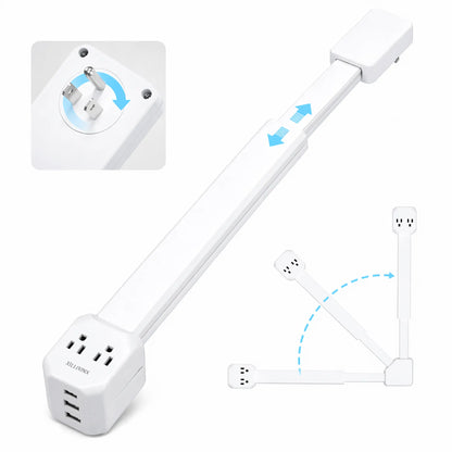 XURATTIX Electrical Outlet Extender Stick, 360° Rotating Wall Outlet - Features 2 USB-A, 1 USB-C, and 2 AC Outlets, Extends 17"-26", Access Hard-To-Reach Outlets, Use behind Sofa, Nightstands, Desks, and More