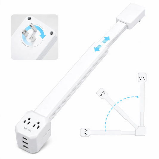 XURATTIX Electrical Outlet Extender Stick, 360° Rotating Wall Outlet - Features 2 USB-A, 1 USB-C, and 2 AC Outlets, Extends 17"-26", Access Hard-To-Reach Outlets, Use behind Sofa, Nightstands, Desks, and More