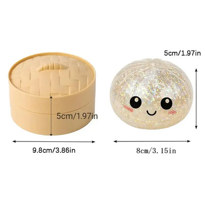 2026 New Glitter Dumpling Squishy 【1 Piece】 with Steamer Box, Soft Sensory Fidget Steamed Bun Squeeze Tool for Adult Stress & Anxiety Relief,