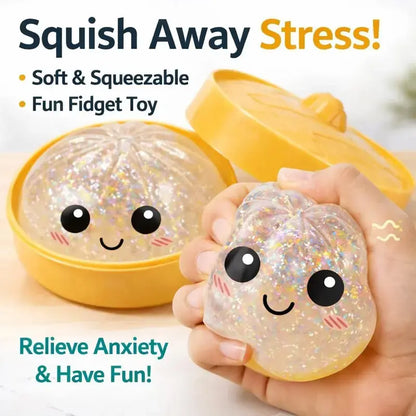 2026 New Glitter Dumpling Squishy 【1 Piece】 with Steamer Box, Soft Sensory Fidget Steamed Bun Squeeze Tool for Adult Stress & Anxiety Relief,