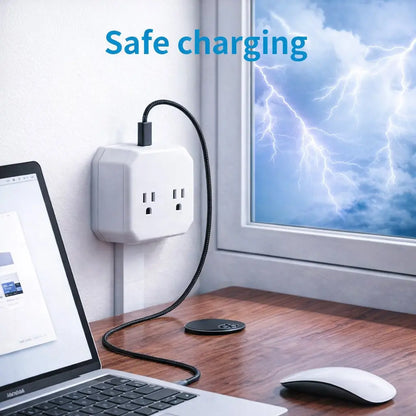 XURATTIX Electrical Outlet Extender Stick, 360° Rotating Wall Outlet - Features 2 USB-A, 1 USB-C, and 2 AC Outlets, Extends 17"-26", Access Hard-To-Reach Outlets, Use behind Sofa, Nightstands, Desks, and More