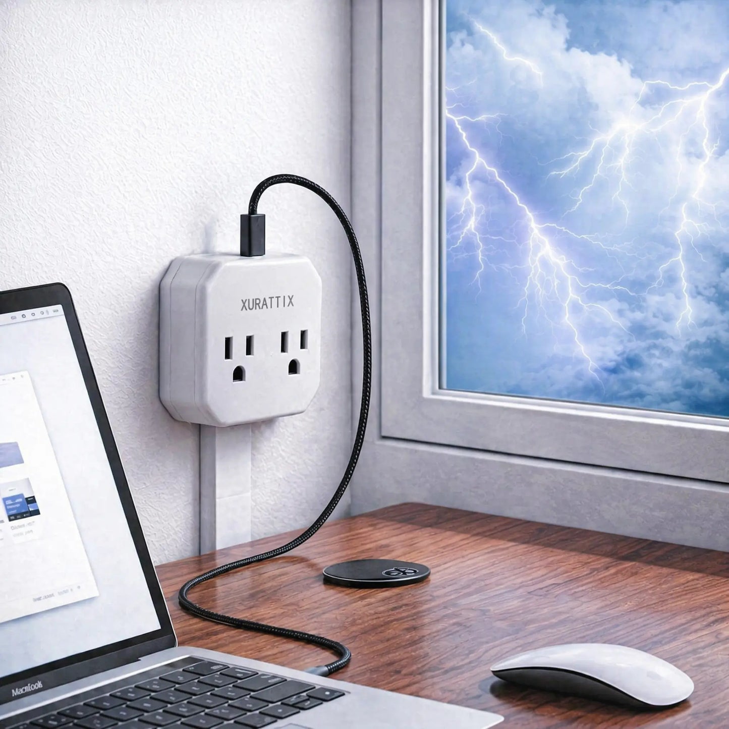 XURATTIX Electrical Outlet Extender Stick, 360° Rotating Wall Outlet - Features 2 USB-A, 1 USB-C, and 2 AC Outlets, Extends 17"-26", Access Hard-To-Reach Outlets, Use behind Sofa, Nightstands, Desks, and More