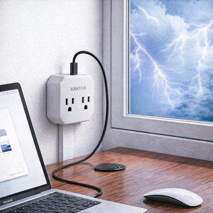 XURATTIX Electrical Outlet Extender Stick, 360° Rotating Wall Outlet - Features 2 USB-A, 1 USB-C, and 2 AC Outlets, Extends 17"-26", Access Hard-To-Reach Outlets, Use behind Sofa, Nightstands, Desks, and More